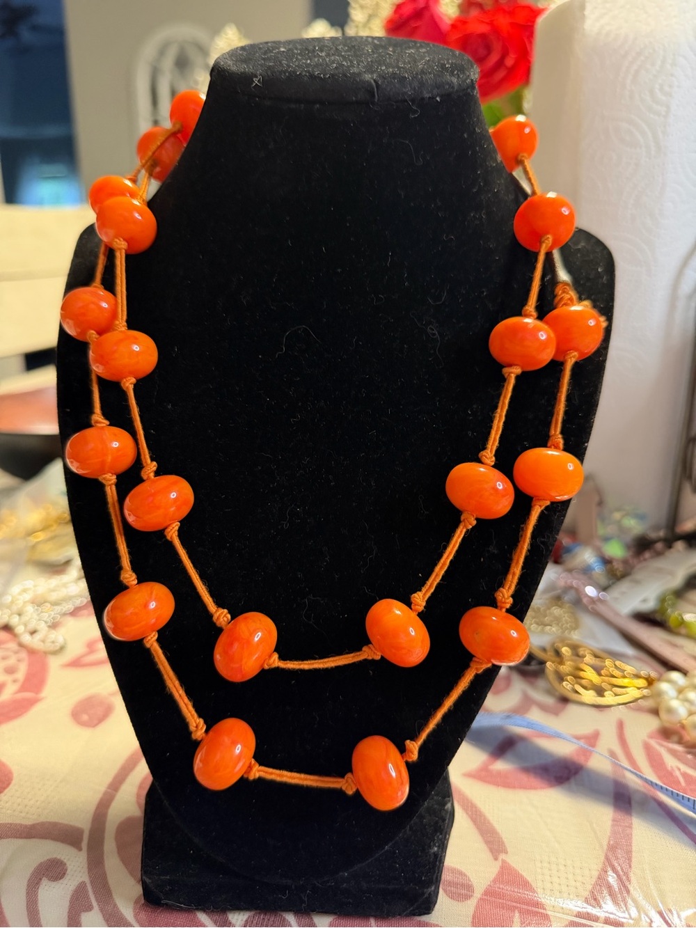 Orange Bead Double-Strand Necklace Les Bernard